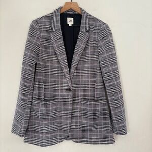 GAP Women 10 Blazer Houndstooth‎ Plaid Jacket Unstructured Lined Pocket Academia